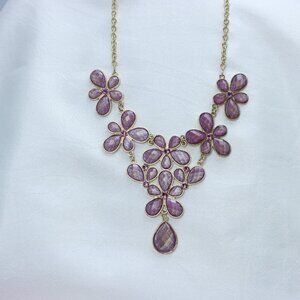 Purple Floral Statement Necklace | Gold-Tone Chain